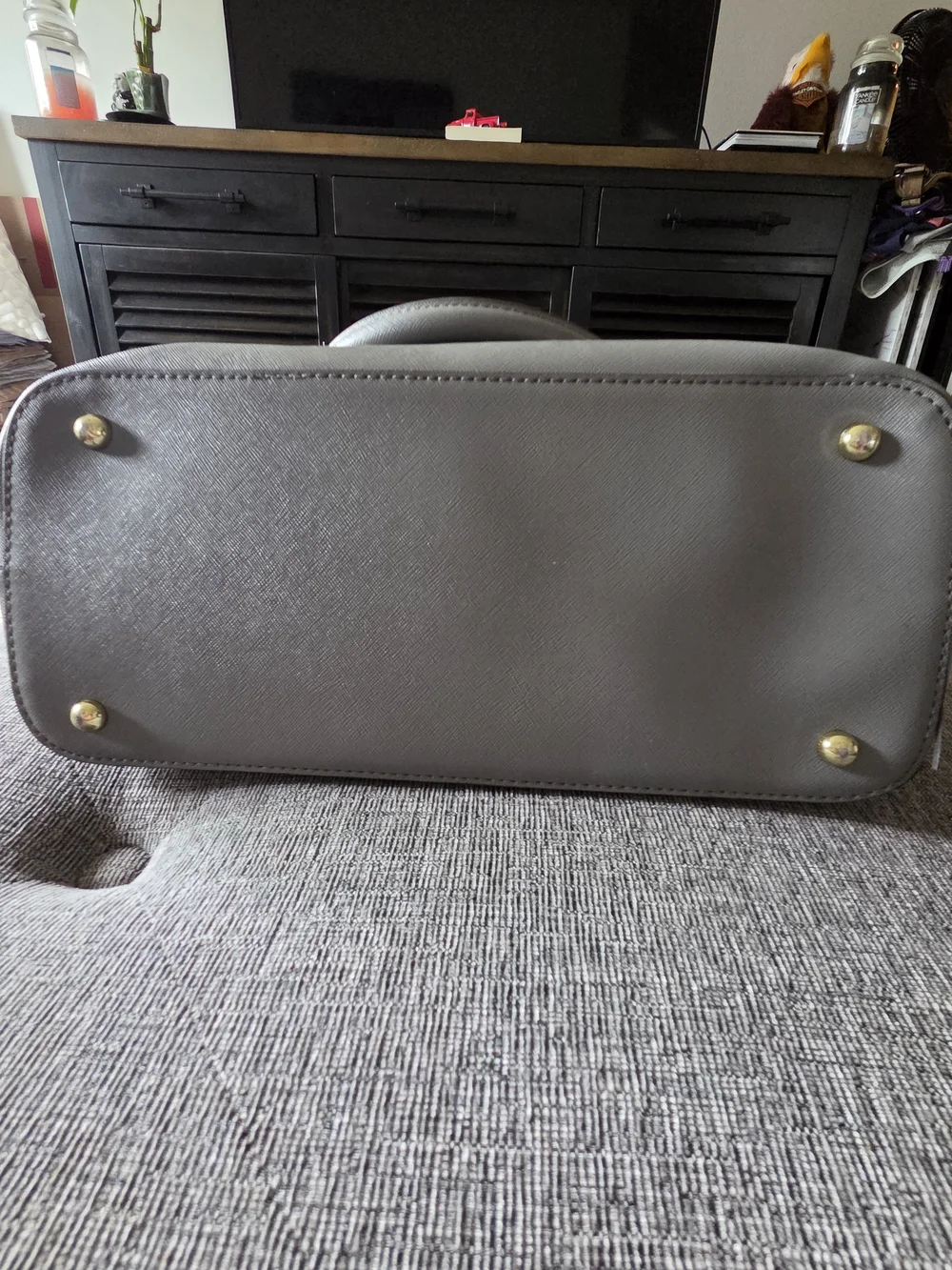 Anne Klein Gray Dome Satchel with Gold-Tone Hardware